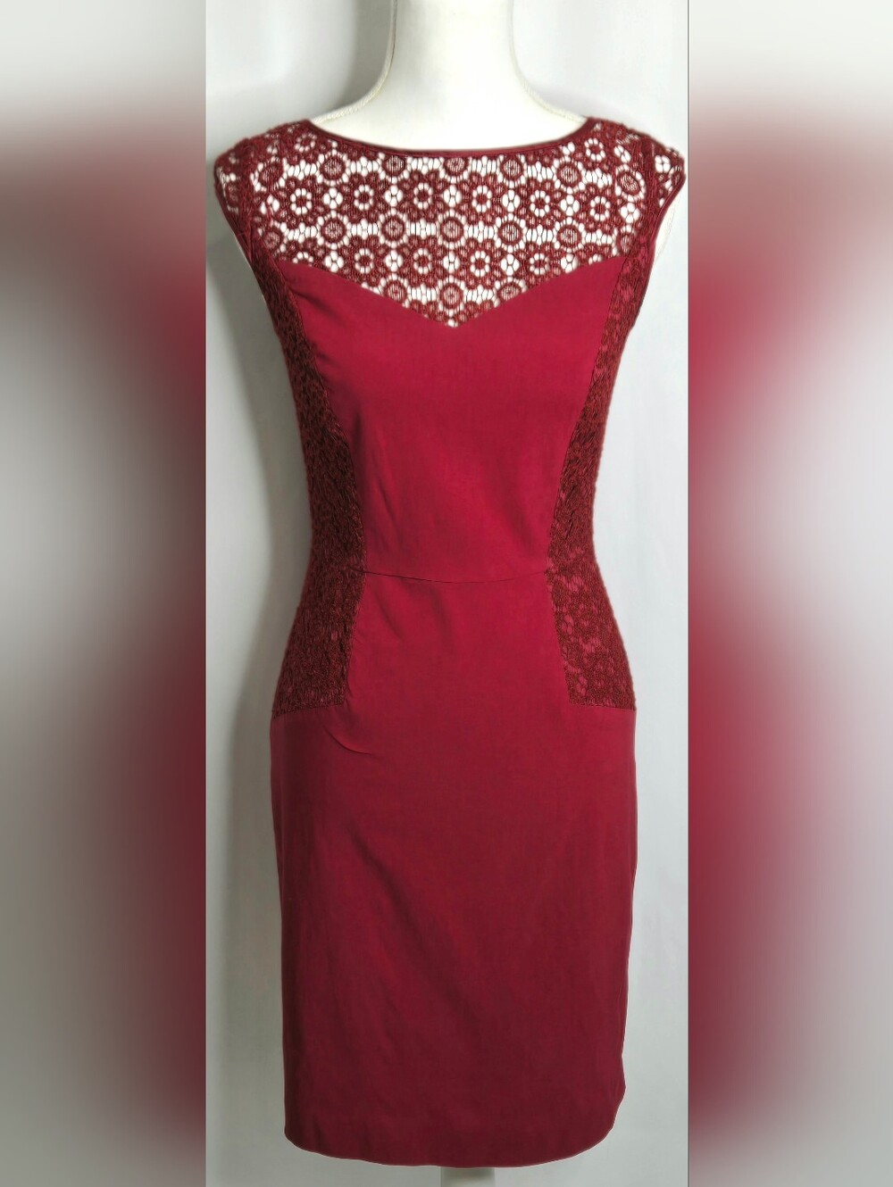 Adrianna Papell Red Floral Crochet Lace Illusion MOB/MOG Wedding Guest Dress 4